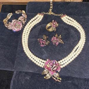 Heidi Daus Elegant Pearl and Pink Floral Jewelry Set